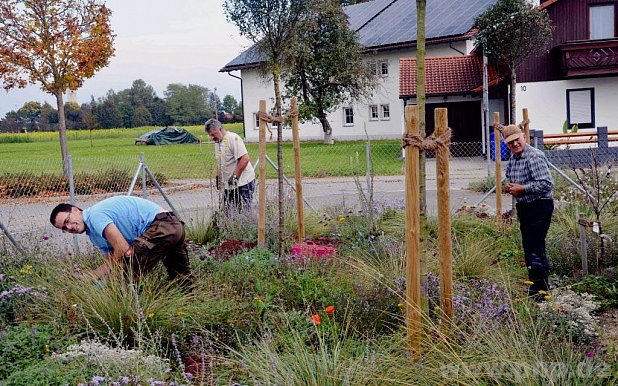 Mitglieder des Gartenbauvereins haben im Umfeld der Kinderkrippe Frühjahrsblüher gepflanzt. − Foto: Georg Griebl